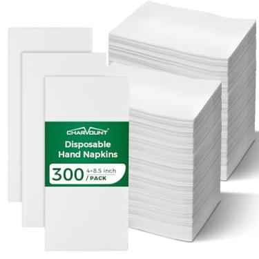 Imagem de Charmount Pacote com 300 toalhas de mão de papel descartáveis com toque de linho, guardanapos brancos de 30,5 x 43,2 cm para banheiro, casamento, festa, jantar, uso diário ou toalhas decorativas para