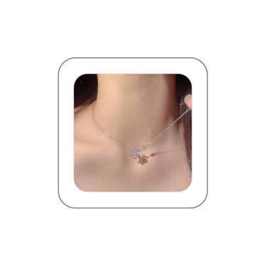 Imagem de Erimberate Colar boêmio com pingente de floco de neve de cristal com pingente de floco de neve, topázio azul, colar de floco de neve, prata, zircônia cúbica, joia feminina, Zinco, Sem Pedra Preciosa