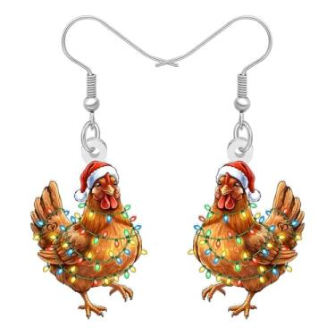 Imagem de BAMAY Brincos de galo de galo divertidos de acrílico pendurados, brincos divertidos de Natal, joias bobas de Natal, presentes para amantes de galinhas, presentes para mulheres, acessórios de fantasia