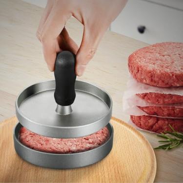 Imagem de Hambúrguer Press Hambúrguer, molde redondo de hambúrguer antiaderente de alumínio de 8,5 cm, molde redondo para fazer hambúrgueres pequenos, prensar carne, churrasco, cozinha, prata