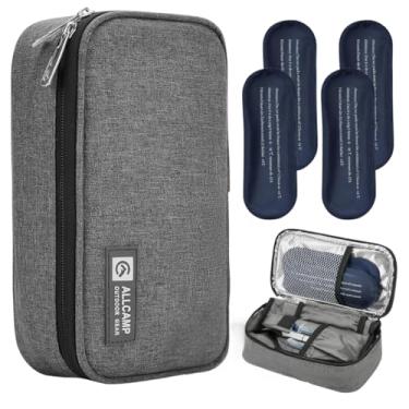 Imagem de Bolsa de viagem Cooler de insulina da ALLCAMP para medicação diabética orgânica com 4 pacotes de gelo, Cinza, Medium
