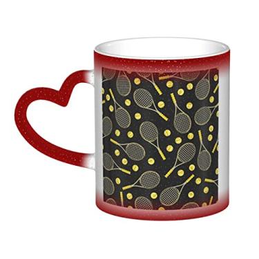 Imagem de Raquetes e bolas de tênis engraçadas xícara de café divertida, xícara de cerâmica mágica sensível ao calor que muda de cor 12 Oz, para café/chá/leite/cacau, para adolescente/aniversário/festival