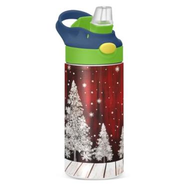 Imagem de YETTASBIN Garrafa de água de árvore de Natal para crianças, 340 g, à prova de vazamento, parede dupla, isolada, garrafa de água de aço inoxidável, copo de viagem com tampa de canudo para meninas