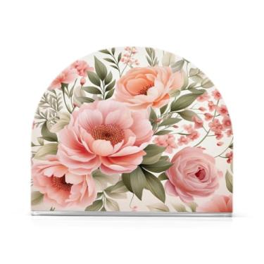 Imagem de Wassud Porta-guardanapos florais em aquarela rosa para mesa, cozinha e jantar, suporte de guardanapo de acrílico para guardanapos de papel, acomodam 50-60 guardanapos decoração de fazenda 1 peça