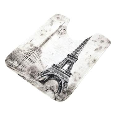 Imagem de Burbuja Tapete de banheiro vintage da Torre Eiffel, tapete de banho absorvente de pelúcia macio, base antiderrapante para piso de banheiro, oval em forma de U