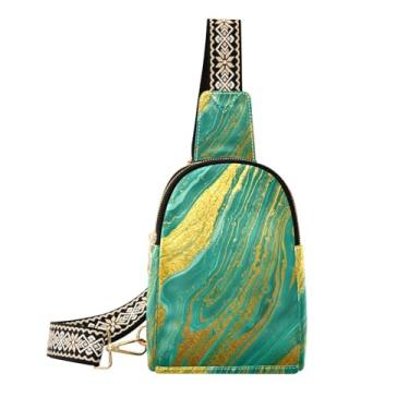 Imagem de CEBUGI Bolsa feminina com fundo de mármore dourado verde para mulheres, pochete transversal de couro, para caminhadas, viagens ao ar livre