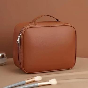 Imagem de Bolsa de Maquiagem 3 em 1 Necessaire Organizadora Profissional – Grande Capacidade e Multifuncional(Marrom)