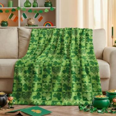 Imagem de Horaldaily Manta de flanela para o dia de São Patrício, manta de flanela verde de trevo buffalo, macio, felpudo, aconchegante, cobertores de lã para sofá, cama, presente ideal para crianças e adultos