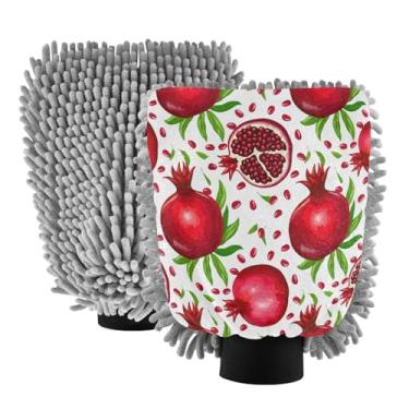 Imagem de STAYTOP Luvas de lavagem de carro de romã vermelha, 2 peças, luvas de microfibra de chenille, sem arranhões, panos de esponja de lavagem ultra absorventes para carros, limpeza doméstica - M