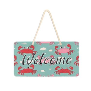 Imagem de Burbuja Placa de boas-vindas de caranguejos fofos para porta da frente, placa de boas-vindas de PVC para decoração de férias, 15 x 28 cm