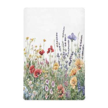 Imagem de STAYTOP Lençóis de berço de flores silvestres e borboletas para meninos e meninas, lençol com elástico para berço padrão e colchão infantil, de microfibra supermacia, 99 × 69 × 5 cm