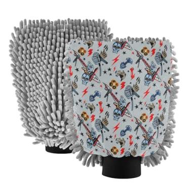 Imagem de STAYTOP Luvas legais para lavagem de carro com caveira, 2 peças, luvas de microfibra de chenille, sem arranhões, panos de esponja de lavagem ultra absorventes para carros, limpeza doméstica - G