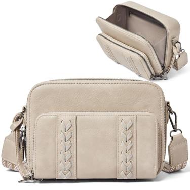 Imagem de Yarnic Bolsas pequenas transversais femininas com carteira removível moderna de couro vegano para celular com compartimentos para cartão de crédito, Bege cinza
