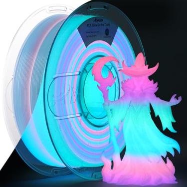 Imagem de AMOLEN Filamento PLA que brilha no escuro, arco-íris 5M rosa, roxo, verde, azul, multicolorido, filamento de impressora 3D de mudança rápida 1,75 mm, melhor com lâmpadas UV, carretel de 1 kg (1 kg