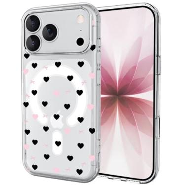Imagem de OFQKOAKS Capa para iPhone 16, compatível com MagSafe, capa de telefone com design magnético Sweet Cool Black Pink Bow Love, capa protetora transparente e macia para mulheres e meninas