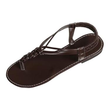 Imagem de Sandálias rasteiras femininas confortáveis para primavera verão casual praia couro sintético, Café, 39