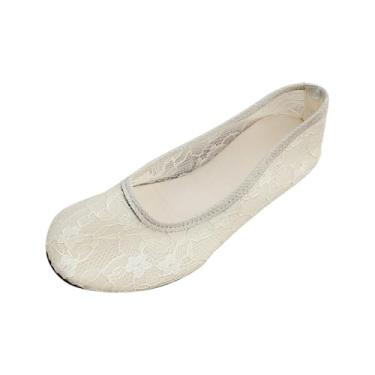 Imagem de Sapatos femininos de malha de bico redondo respirável verão casual confortável tecido de malha sem cadarço para uso diário ao ar livre e interno, Branco, 38