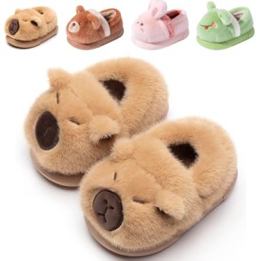 Imagem de Drecage Pantufas infantis infantis para meninas e meninos chinelos de inverno macios com design fofo de desenho animado para uso interno, Caqui, 33.5-34