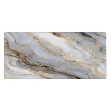 Imagem de Tapete de mouse grande em mármore cinza dourado à prova d'água para computador estendido tapete protetor de mesa antiderrapante base de borracha para escritório, computador, teclado, laptop e mesa de