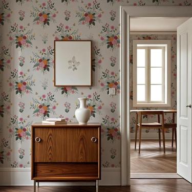 Imagem de Cabbrix Papel de parede vintage descasque e cole papel de parede floral 43 cm x 500 cm Boho neutro papel de parede vinil impermeável autoadesivo para decoração de armário de quarto