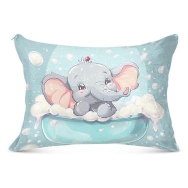 Imagem de Lindas fronhas de flanela azul claro elefante com zíper king queen tamanho padrão fronhas fofas grandes almofadas decorativas, tamanho king, 50,8 cm x 101,6 cm