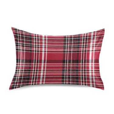 Imagem de Fronhas de cetim floral refrescante personalizada King Queen fronha padrão para cama de casa sofá queen tamanho 76.2 cm x 50.8 cm clássico vermelho preto xadrez