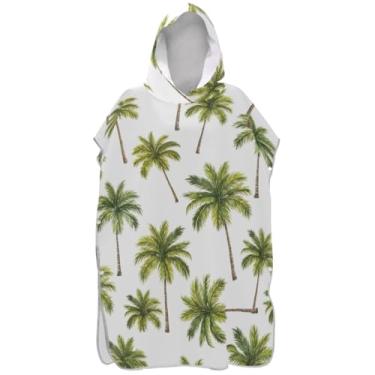 Imagem de Joisal Poncho de surfe trocador roupão adulto praia moletom toalha floral plus size masculino poncho com capuz palmeiras verdes branco