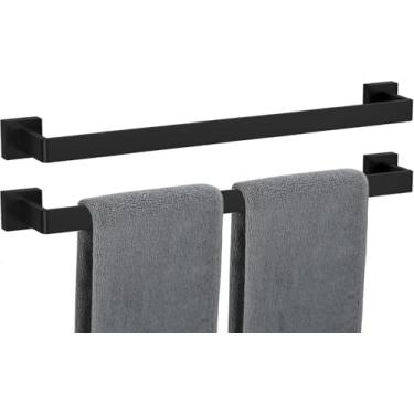 Imagem de Barra de toalha, pacote com 2 para banheiro, suporte de toalha de níquel escovado de 61 cm, 12/16/20, 24, 28, 32/36 polegadas, aço inoxidável, SUS304, à prova de ferrugem, moderno quadrado (2, preto