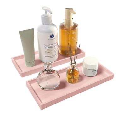 Imagem de Bandeja de banheiro pacote com 2, bandeja de silicone para balcão de banheiro de 20 x 12 cm, bandejas grandes de vela para cômoda e organizador à prova d'água para penteadeira, cozinha, banheiro, rosa