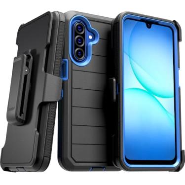 Imagem de Capa para Samsung Galaxy A17 com clipe de cinto e suporte, capa protetora sem tela de camada dupla à prova de choque para Galaxy A17 (preto e azul)
