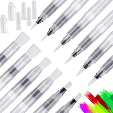 Imagem de 12 canetas pincel de aquarela, canetas de tinta aquarela, à prova de vazamento com pontas sortidas, canetas pincel de água para aquarela, lápis macio para pintura iniciante, materiais de arte