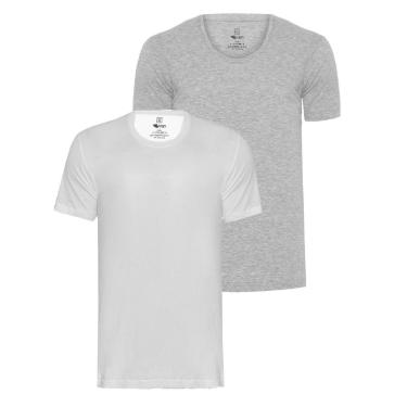 Imagem de Kit 2 Camisetas Algodão Egípcio Slim Fit Masculina - Off e Branco - G1-Masculino
