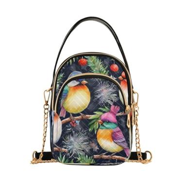 Imagem de GAIGEO Bolsa de ombro com várias maçãs e flores verdes, bolsas de viagem transversais, bolsa tiracolo de ombro para mulheres, Beautiful Birds Are In Snow-3, One Size