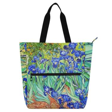 Imagem de GAIGEO Bolsa feminina Iris Flowers Vincent Painting para trabalho em lona escolar com zíper bolsa carteiro com compartimentos