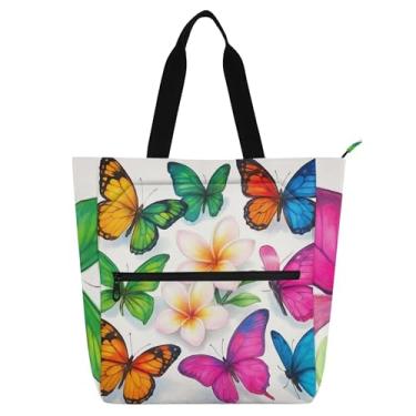 Imagem de GAIGEO Sacolas de trabalho com borboletas coloridas para mulheres em lona escolar bolsa para professores e amantes de livros