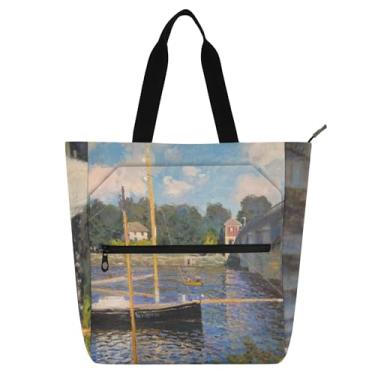 Imagem de GAIGEO Bolsa feminina Pont Argenteuil Claude Monet estampada para trabalho de lona com zíper bolsa de praia infantil linda bolsa com compartimentos