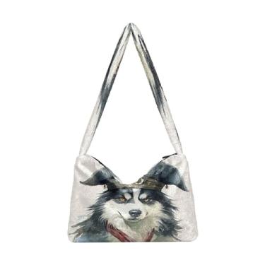 Imagem de Bolsas de ombro femininas Ladybug Animals Parrten, bolsas femininas de pelúcia, bolsas médias para mulheres, Husky Using a Pirate Hat-11, One Size