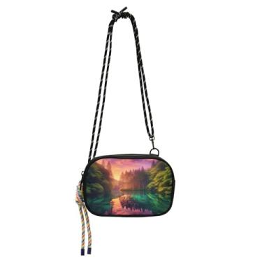 Imagem de TSENQUE Bolsa feminina paisagem cena de lago pequena bolsa tiracolo bolsa carteira para celular bolsa feminina linda viagem sobre ombro bolsas de ombro