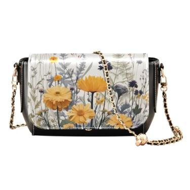 Imagem de Peônias rosa em listras pretas bolsas de couro transversais para mulheres, bolsa transversal de couro, bolsa tiracolo feminina de couro, Plantas com flores em aquarela com borboletas - 2, One Size