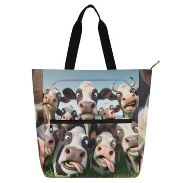Imagem de Lindas bolsas de trabalho de vacas com animais de fazenda para mulheres, bolsa escolar, bolsa para professores, presentes para amantes de livros