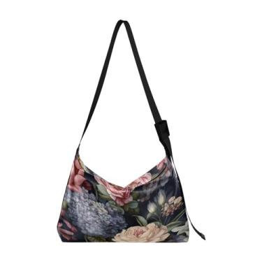 Imagem de Bolsa transversal Galaxy Wallpaper com alça larga, bolsa de ombro de couro, bolsa de ombro masculina de couro, Buquê de flores no escuro - 2, One Size