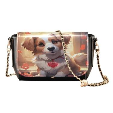 Imagem de Bolsas transversais de tomate vermelho e verde para mulheres, média, bolsa de couro com zíper, bolsas transversais femininas de couro, One Dog With Heart and Roses-4, One Size
