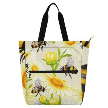 Imagem de GAIGEO Bolsa de ombro Bees Daisies com pétalas amarelas para crianças, mulheres, escola, trabalho, viagem, zíper