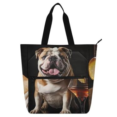 Imagem de GAIGEO Bolsa de mão utilitária média divertida Bulldog Martini Art Book para mulheres, crianças, escola, trabalho, viagem, zíper
