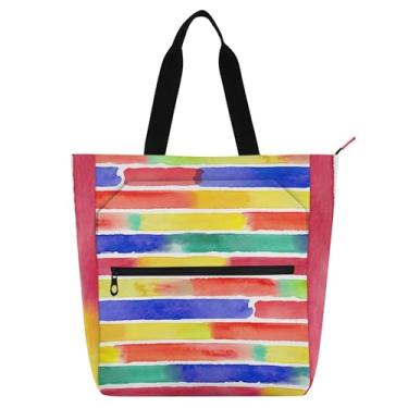Imagem de GAIGEO Bolsa feminina com listras aquarela, bolsa de trabalho de lona, bolsa escolar universitária, presente para professores para amantes de livros