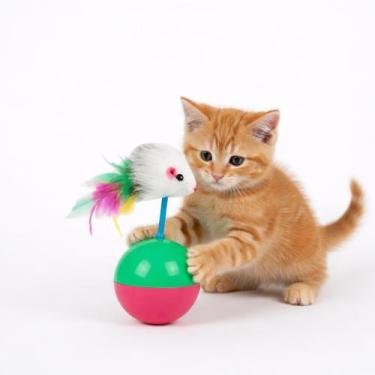 Imagem de Brinquedo João Bobo para Gato Rato Bolinha com Penas Bola Ratinho colo