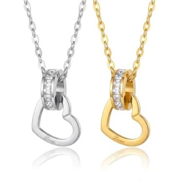 Imagem de Gmai Conjunto de 2 estilos com pingente de coração de cruz e zircão para casais, presente de aniversário de amizade para casais, presente de aniversário para ele, esposa, presente de aniversário, 18