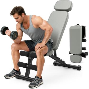 Imagem de XDDIAS Banco de peso ajustável, banco de treino com declínio inclinado de 10 posições com suporte estendido para cabeça, banco de treinamento de força dobrável de 362 kg para academia doméstica de