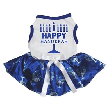 Imagem de Petitebella Roupa para cachorro vestido Hanukkah branco top tutu azul royal (grande, Happy Hanukkah)