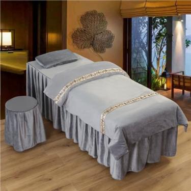 Imagem de Conjuntos de lençóis de mesa de massagem capa de cama de beleza com furo luxuoso veludo spa fumigação conjunto de cama salão de beleza saia de cama respirável microfibra beleza massagem roupa de cama
